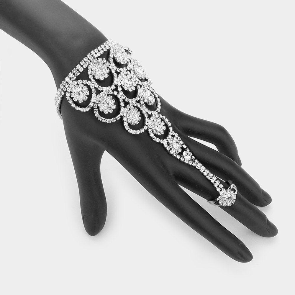 Clear Crystal Round Rhinestone Pave Hand Chain Evening Bracelet - Jewelry Store by Erik Rayo