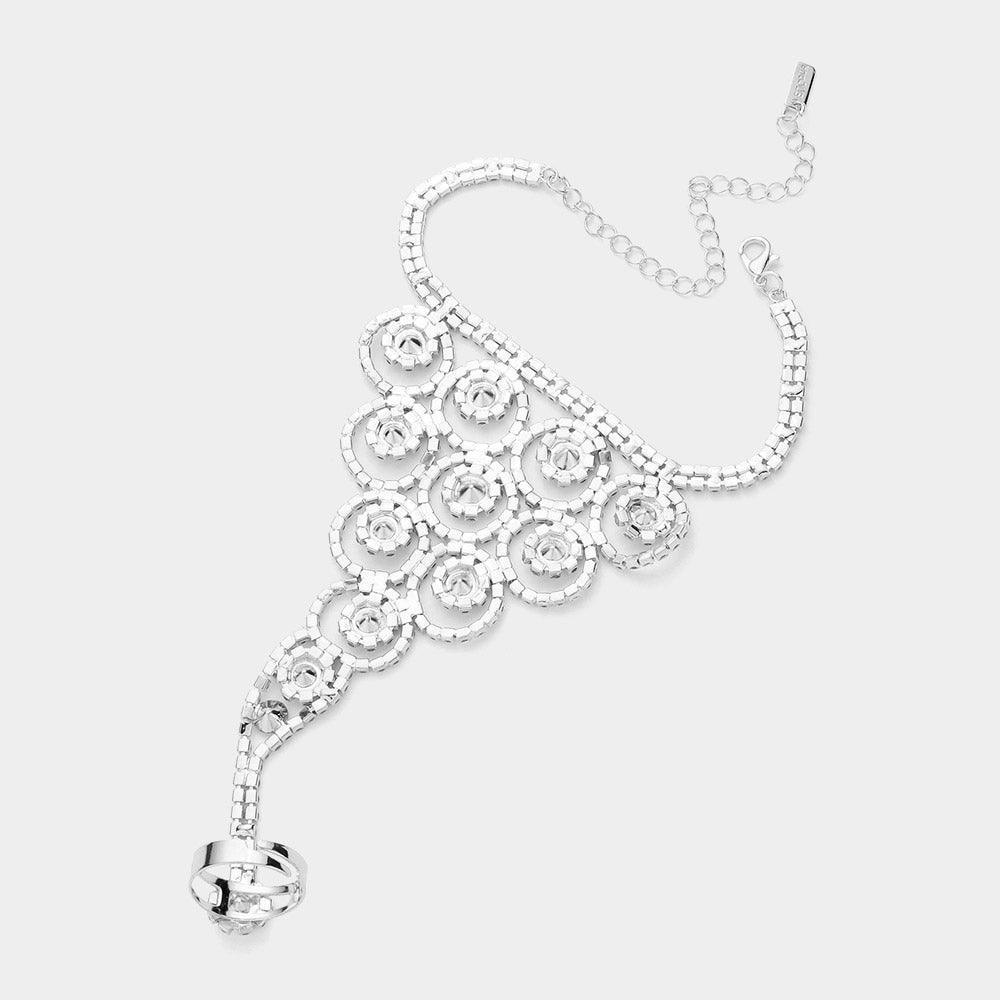 Clear Crystal Round Rhinestone Pave Hand Chain Evening Bracelet - Jewelry Store by Erik Rayo