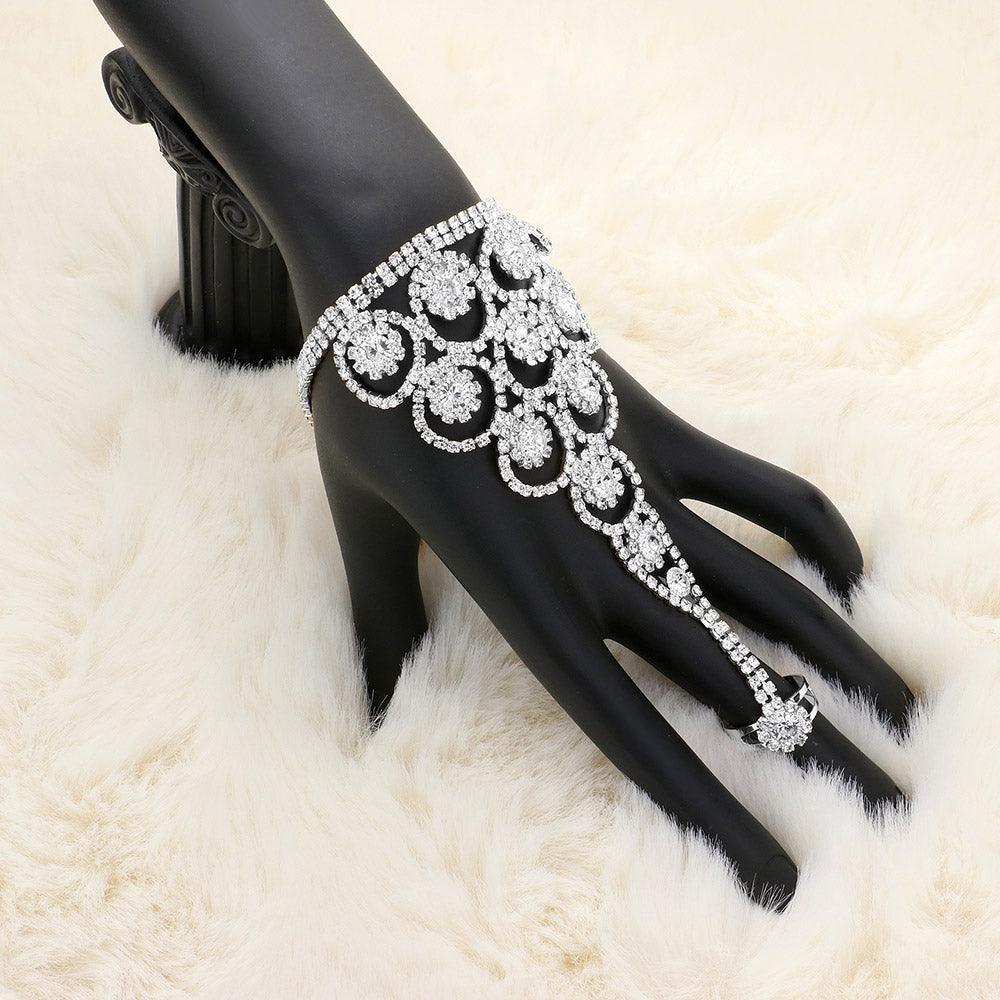 Clear Crystal Round Rhinestone Pave Hand Chain Evening Bracelet - Jewelry Store by Erik Rayo