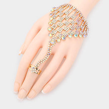 Load image into Gallery viewer, Gold Crystal Rhinestone Accented Hand Chain Evening Bracelet
