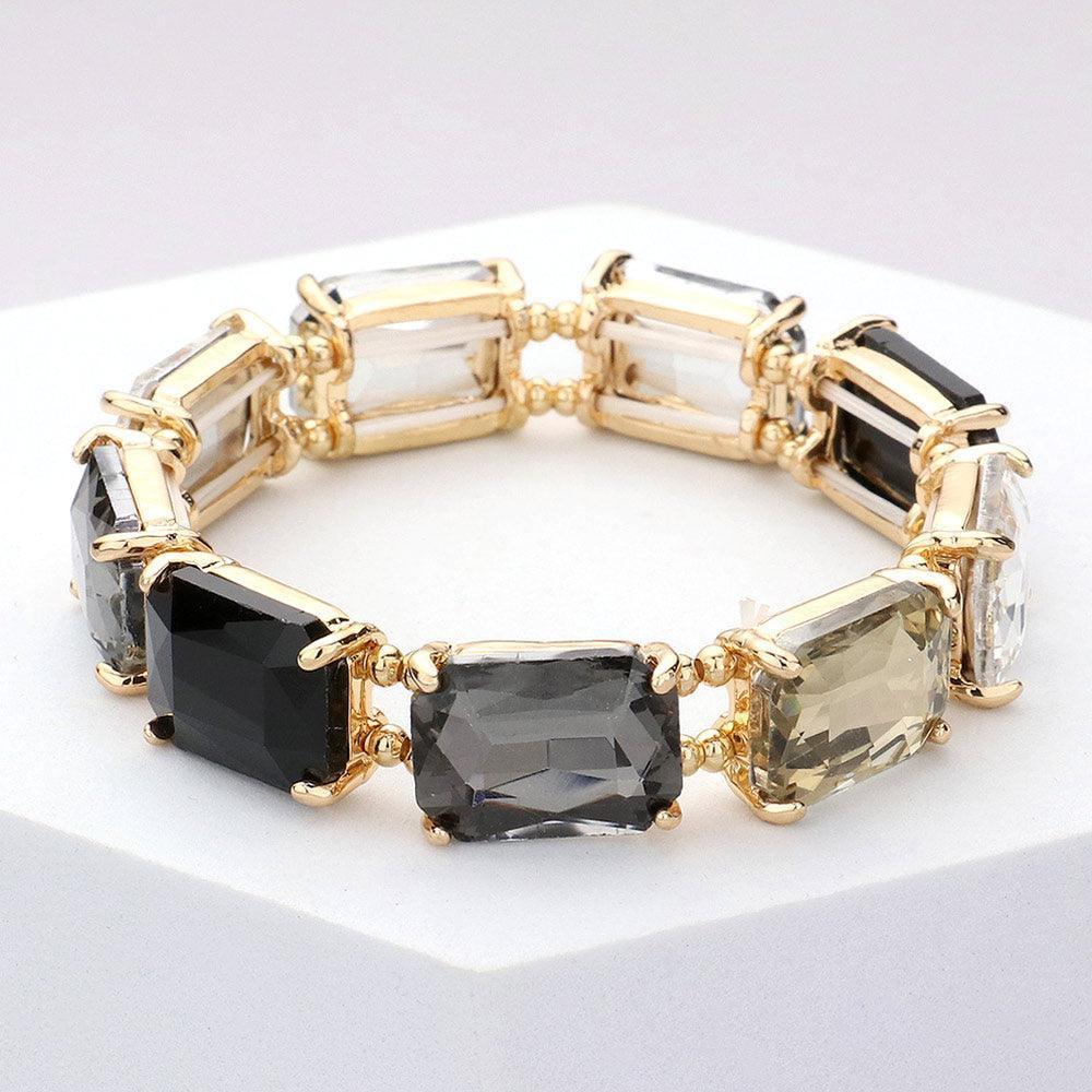 Black Emerald Cut Stone Stretch Evening Bracelet - Jewelry Store by Erik Rayo