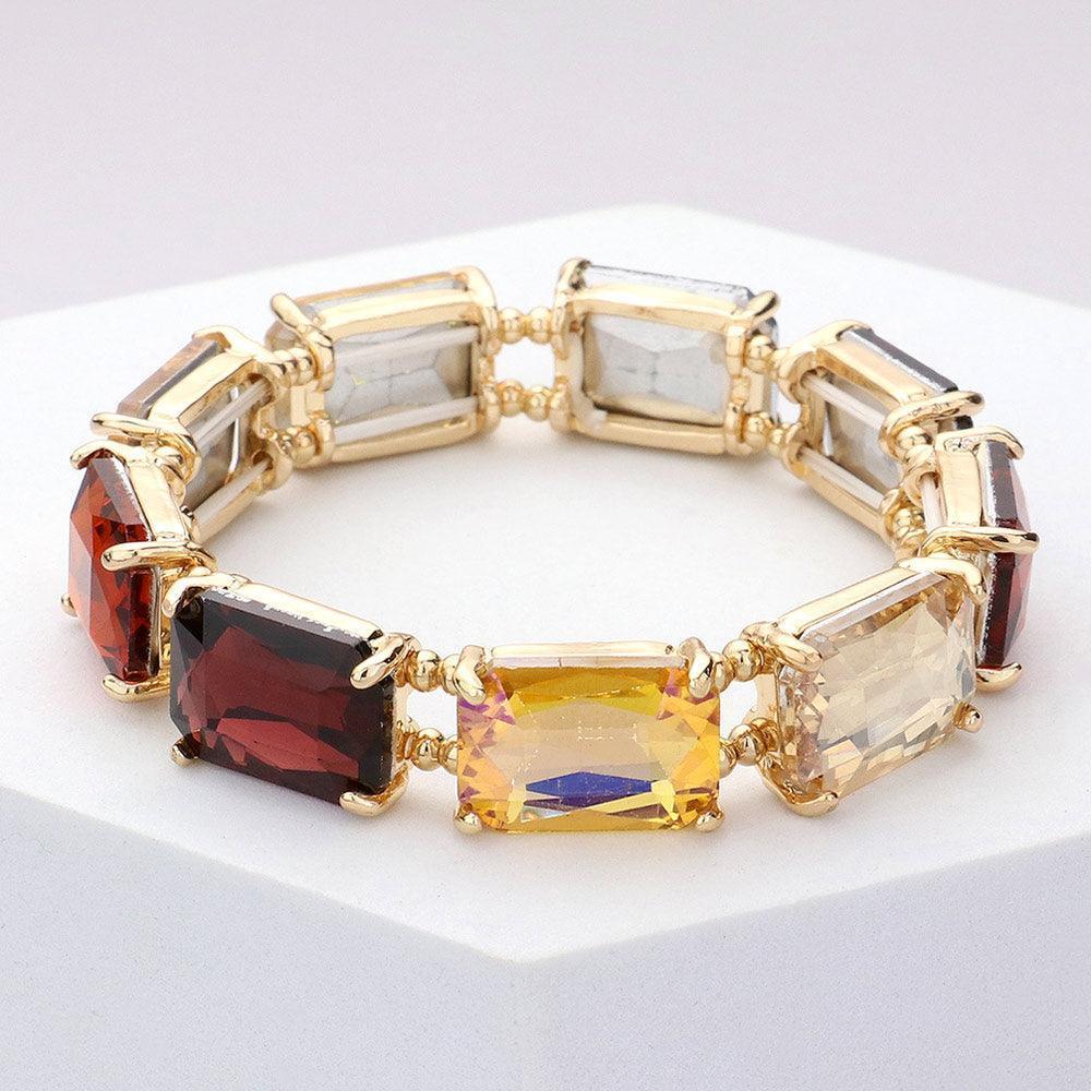 Brown Emerald Cut Stone Stretch Evening Bracelet - Jewelry Store by Erik Rayo