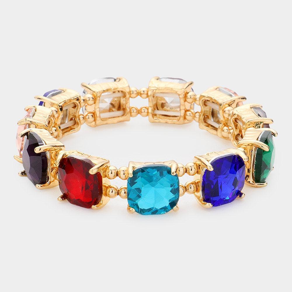 Cushion Square Stone Stretch Evening Bracelet - Jewelry Store by Erik Rayo