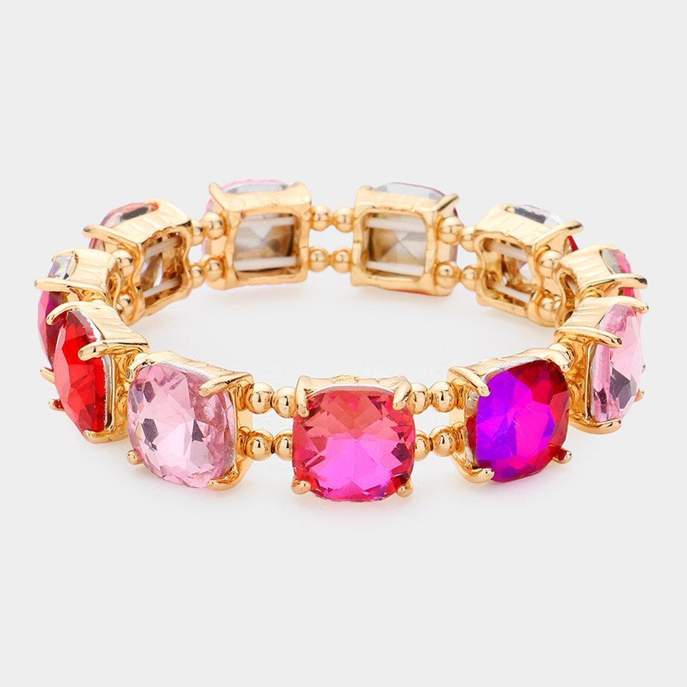 Fuchsia Cushion Square Stone Stretch Evening Bracelet - Jewelry Store by Erik Rayo