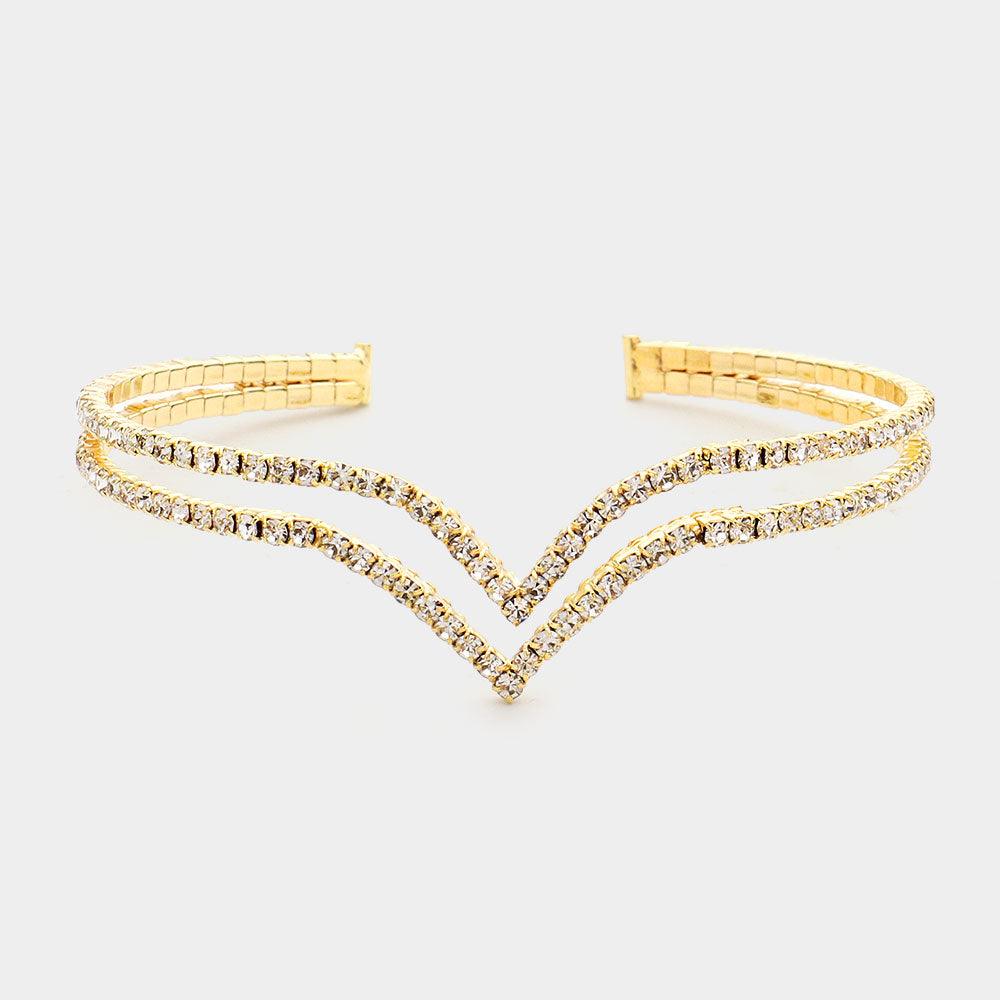 Gold Rhinestone Split Cuff Evening Bracelet