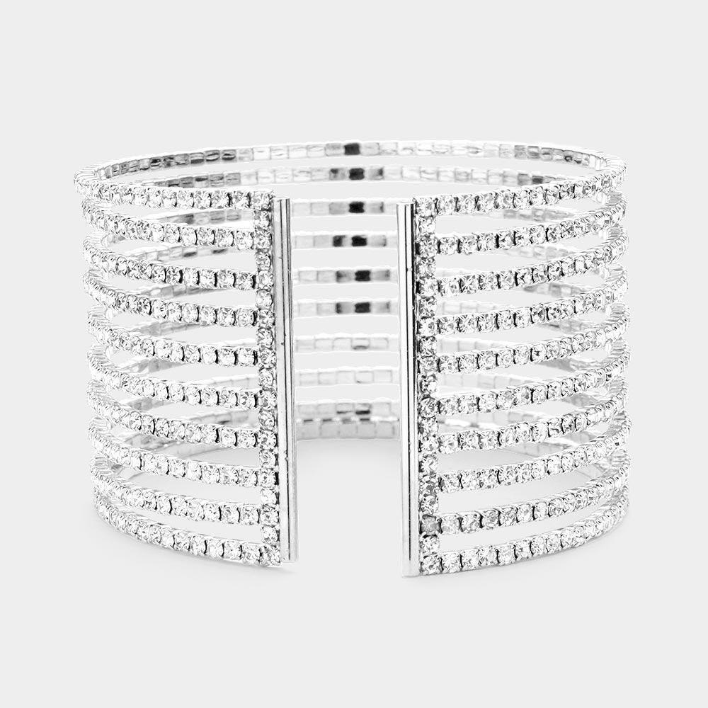 Silver Rhinestone Pave Split Cuff Evening Bracelet - Jewelry Store by Erik Rayo