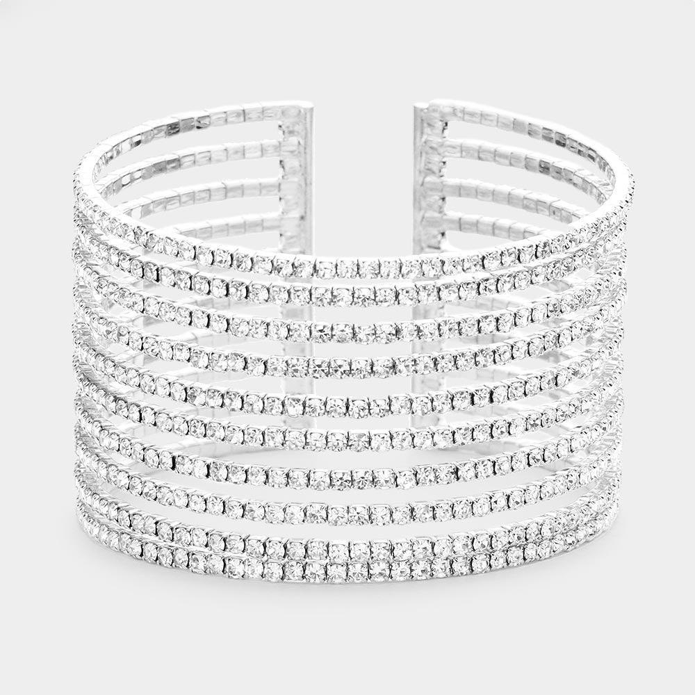 Silver Rhinestone Pave Split Cuff Evening Bracelet - Jewelry Store by Erik Rayo