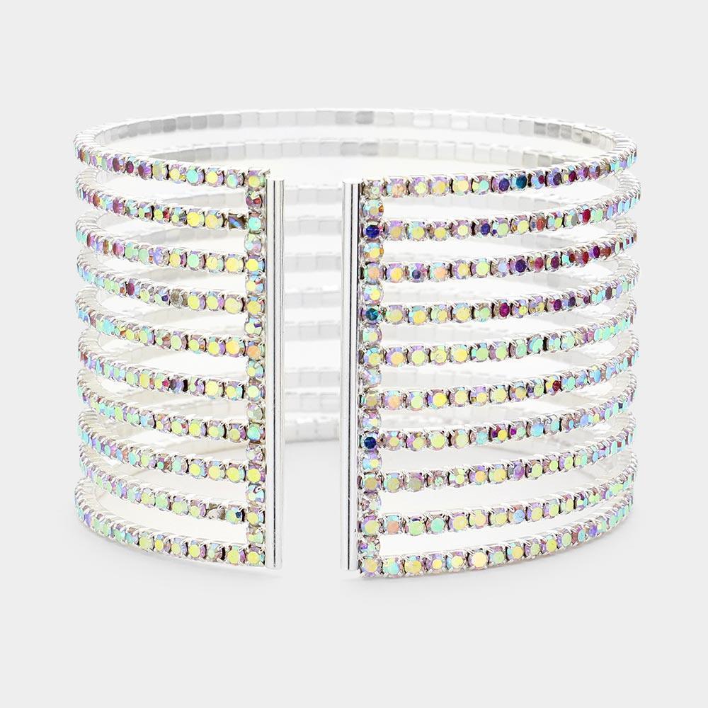 Silver Rhinestone Pave Split Cuff Evening Bracelet - Jewelry Store by Erik Rayo