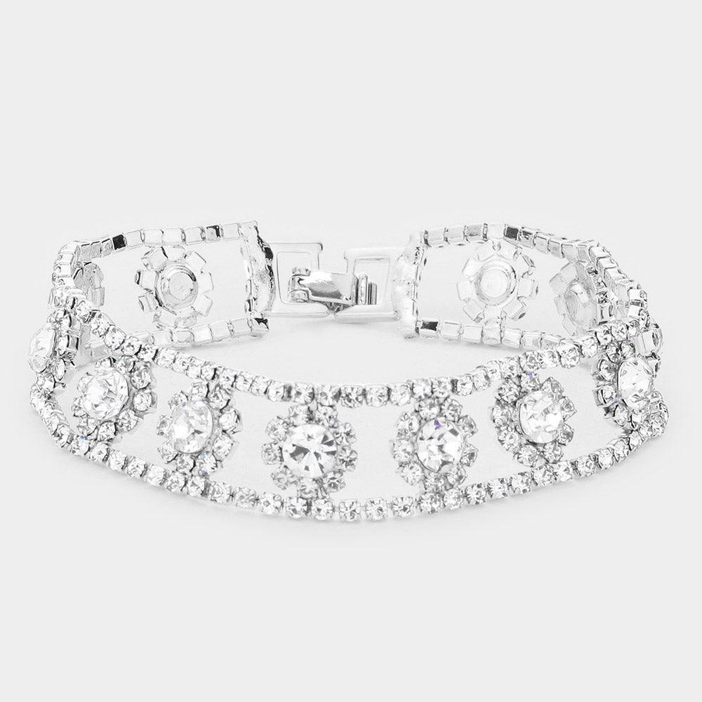 Silver Crystal Rhinestone Evening Bracelet