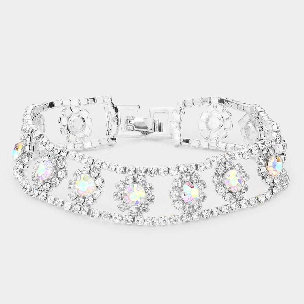 Silver Crystal Rhinestone Evening Bracelet