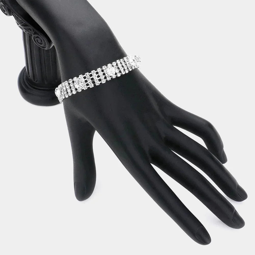 Round Stone Pointed Rhinestone Paved Evening Bracelet - Jewelry Store by Erik Rayo