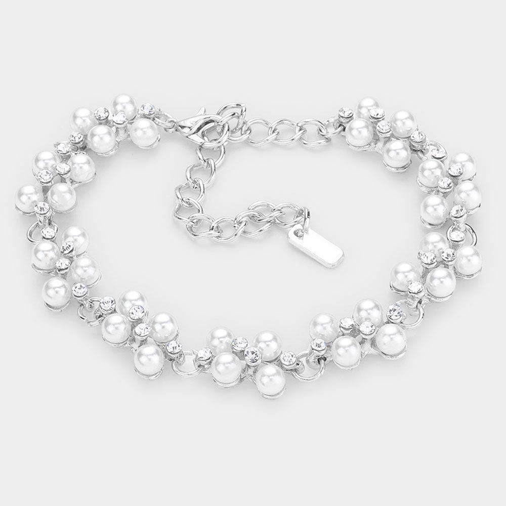 White Pearl Rhinestone Evening Bracelet - Jewelry Store by Erik Rayo