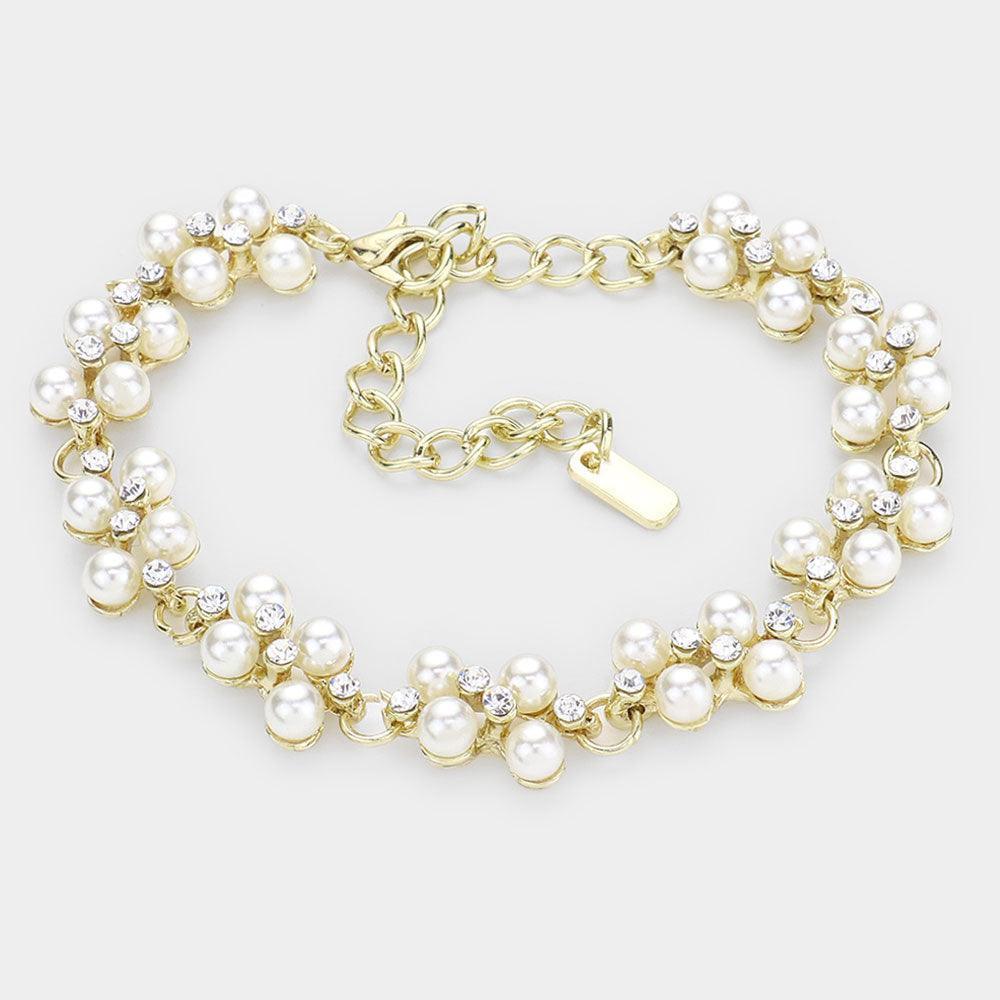 Cream Pearl Rhinestone Evening Bracelet - Jewelry Store by Erik Rayo