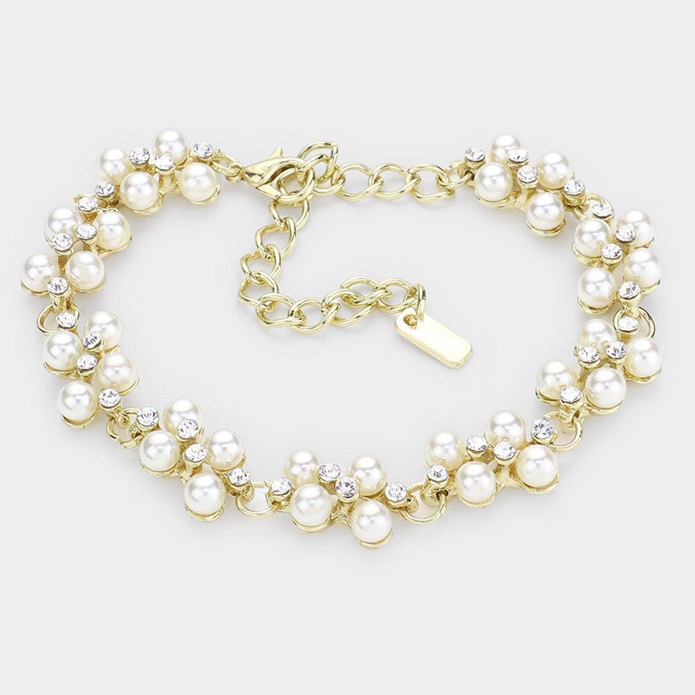 Cream Pearl Rhinestone Evening Bracelet