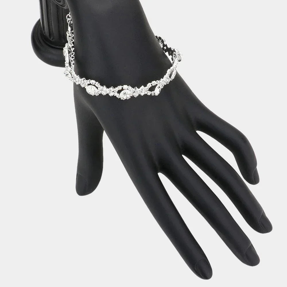 Silver Rhinestone Flower Evening Bracelet - Jewelry Store by Erik Rayo