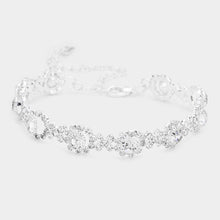 Load image into Gallery viewer, Silver Rhinestone Flower Evening Bracelet
