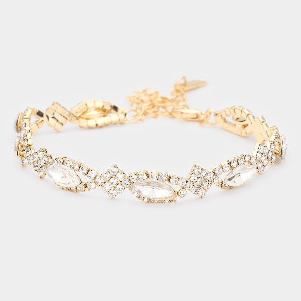 Gold Crystal Glass Marquise Evening Bracelet