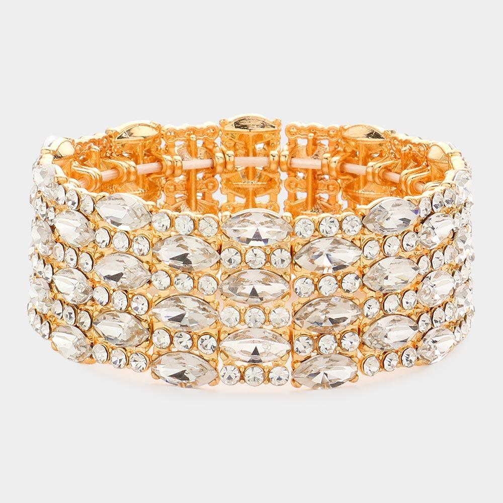 Gold Marquise Stone Accented Stretch Evening Bracelet