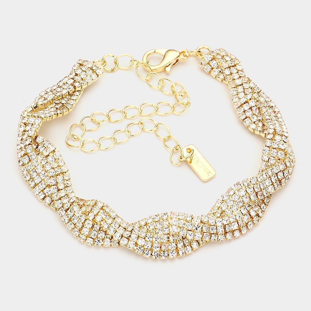 Gold Braid Rhinestone Pave Evening Bracelet - Jewelry Store by Erik Rayo