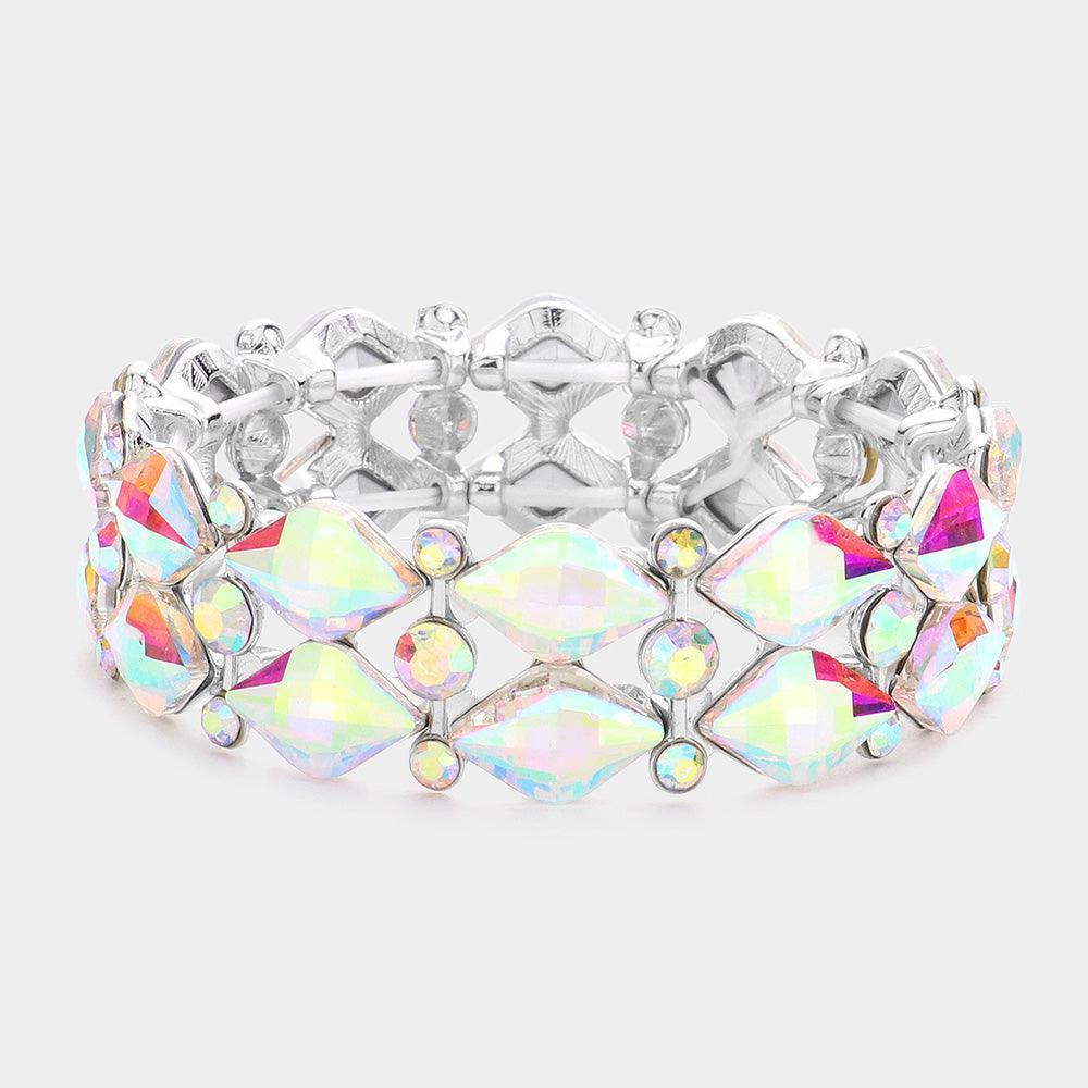 Silver Stone Cluster Evening Stretch Bracelet - Jewelry Store by Erik Rayo