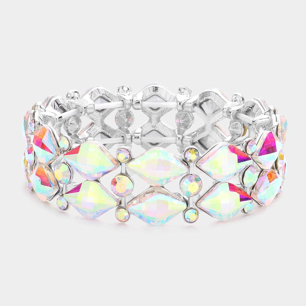 Silver Stone Cluster Evening Stretch Bracelet