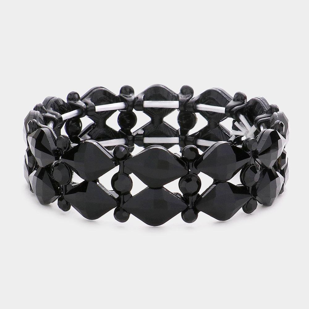 Black Stone Cluster Evening Stretch Bracelet