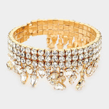 Load image into Gallery viewer, Gold Teardrop Stone Accented Rhinestone Evening Bracelet
