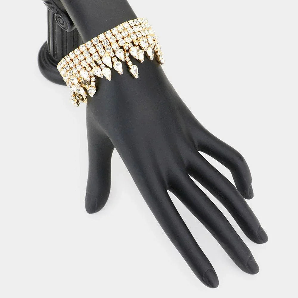 Gold Teardrop Stone Accented Rhinestone Evening Bracelet - Jewelry Store by Erik Rayo