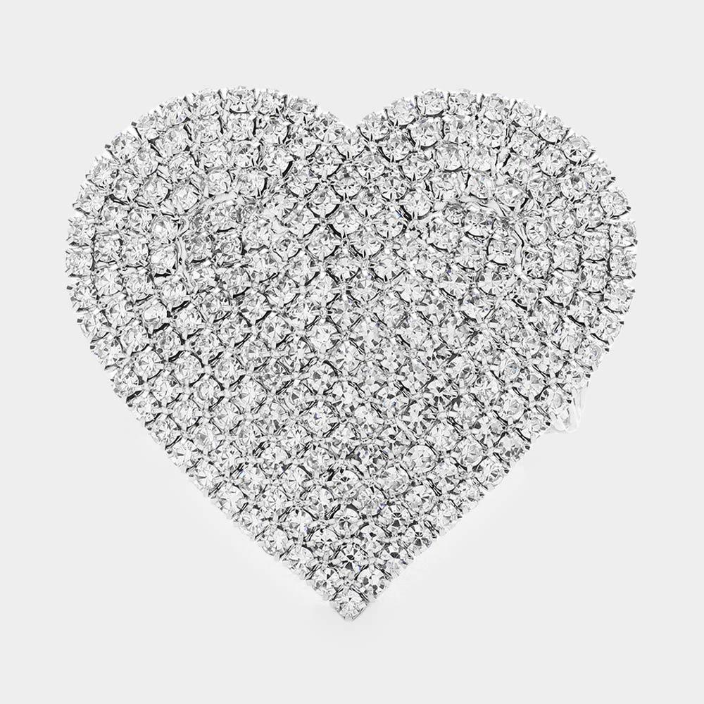 Silver Rhinestone Pave Heart Adjustable Evening Bracelet - Jewelry Store by Erik Rayo