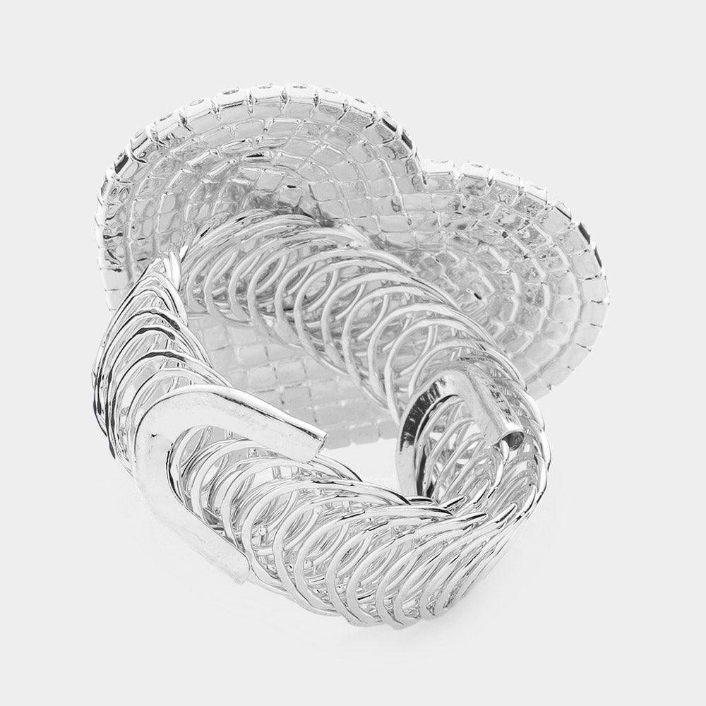 Silver Rhinestone Pave Heart Adjustable Evening Bracelet - Jewelry Store by Erik Rayo