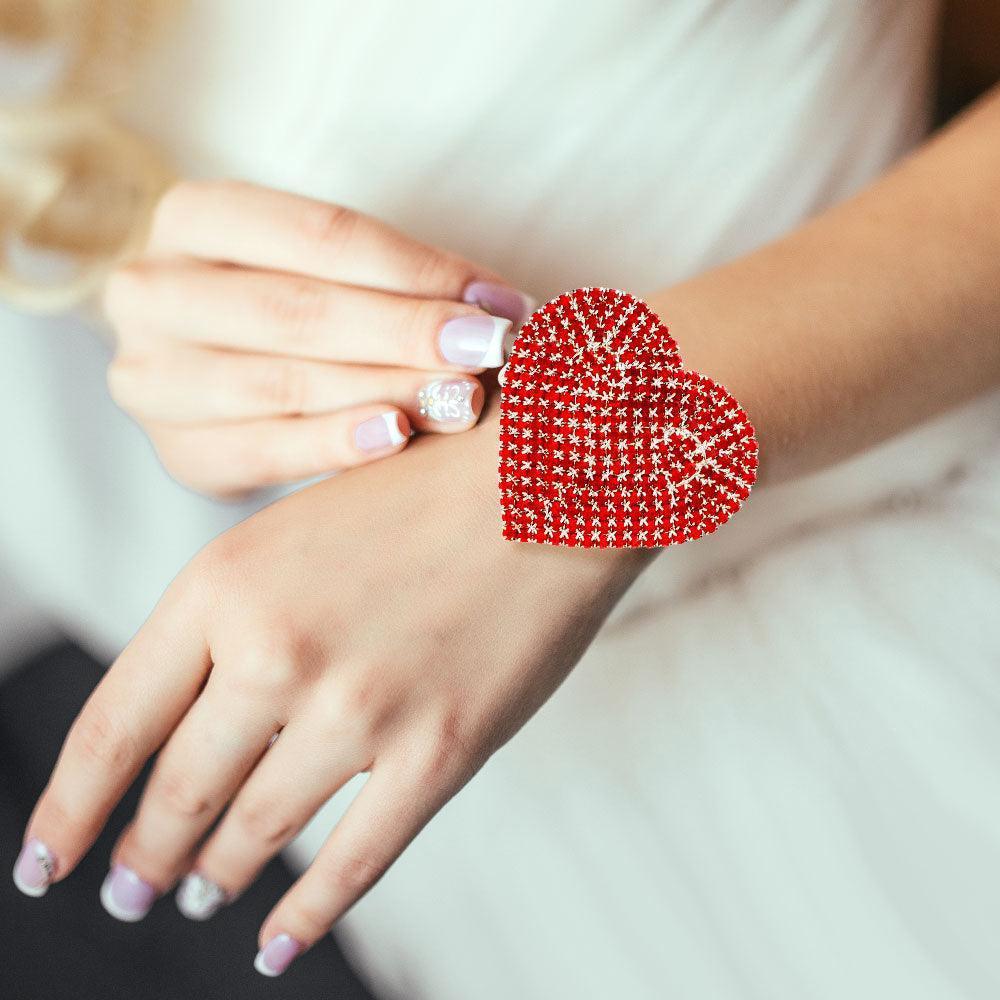 Red Rhinestone Pave Heart Adjustable Evening Bracelet - Jewelry Store by Erik Rayo