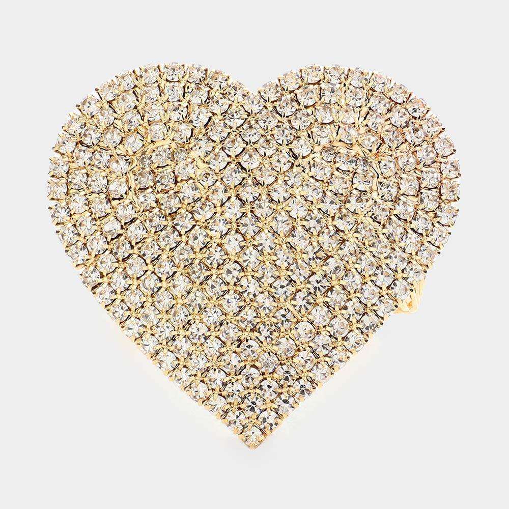Gold Rhinestone Pave Heart Adjustable Evening Bracelet - Jewelry Store by Erik Rayo