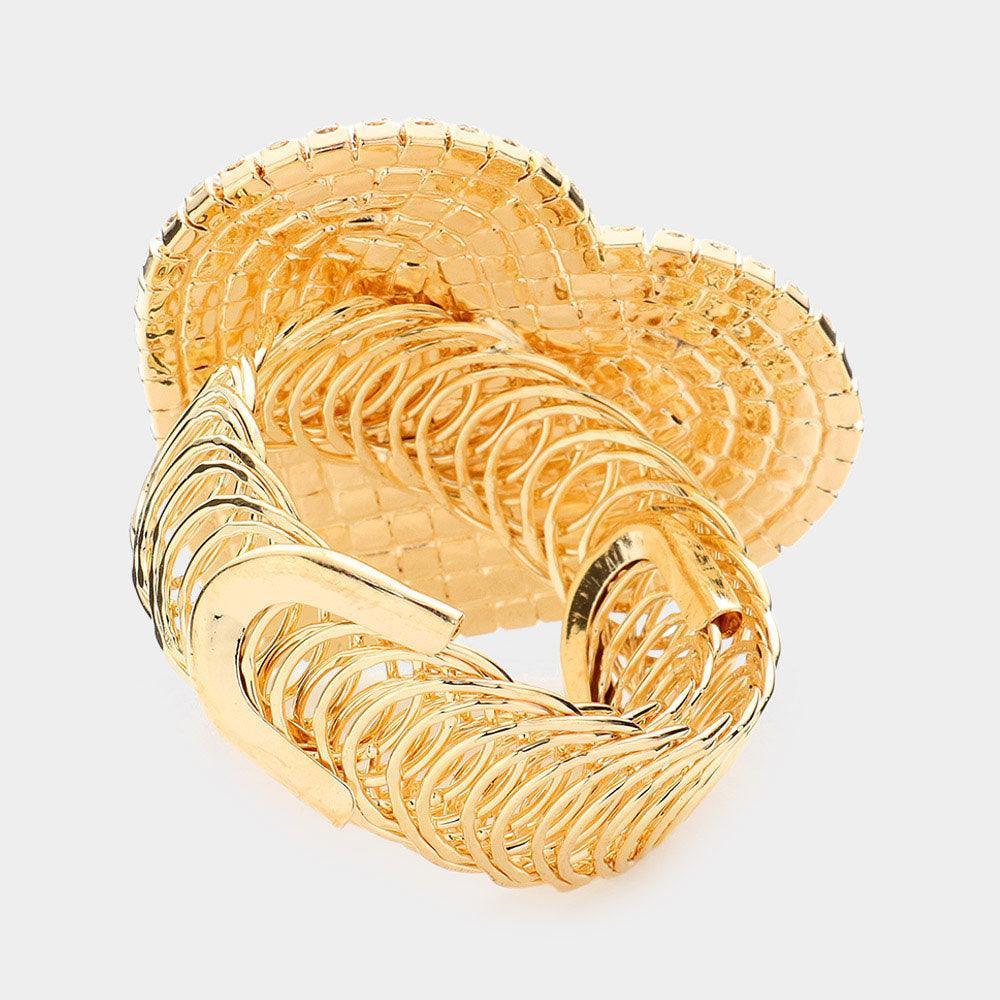 Gold Rhinestone Pave Heart Adjustable Evening Bracelet - Jewelry Store by Erik Rayo