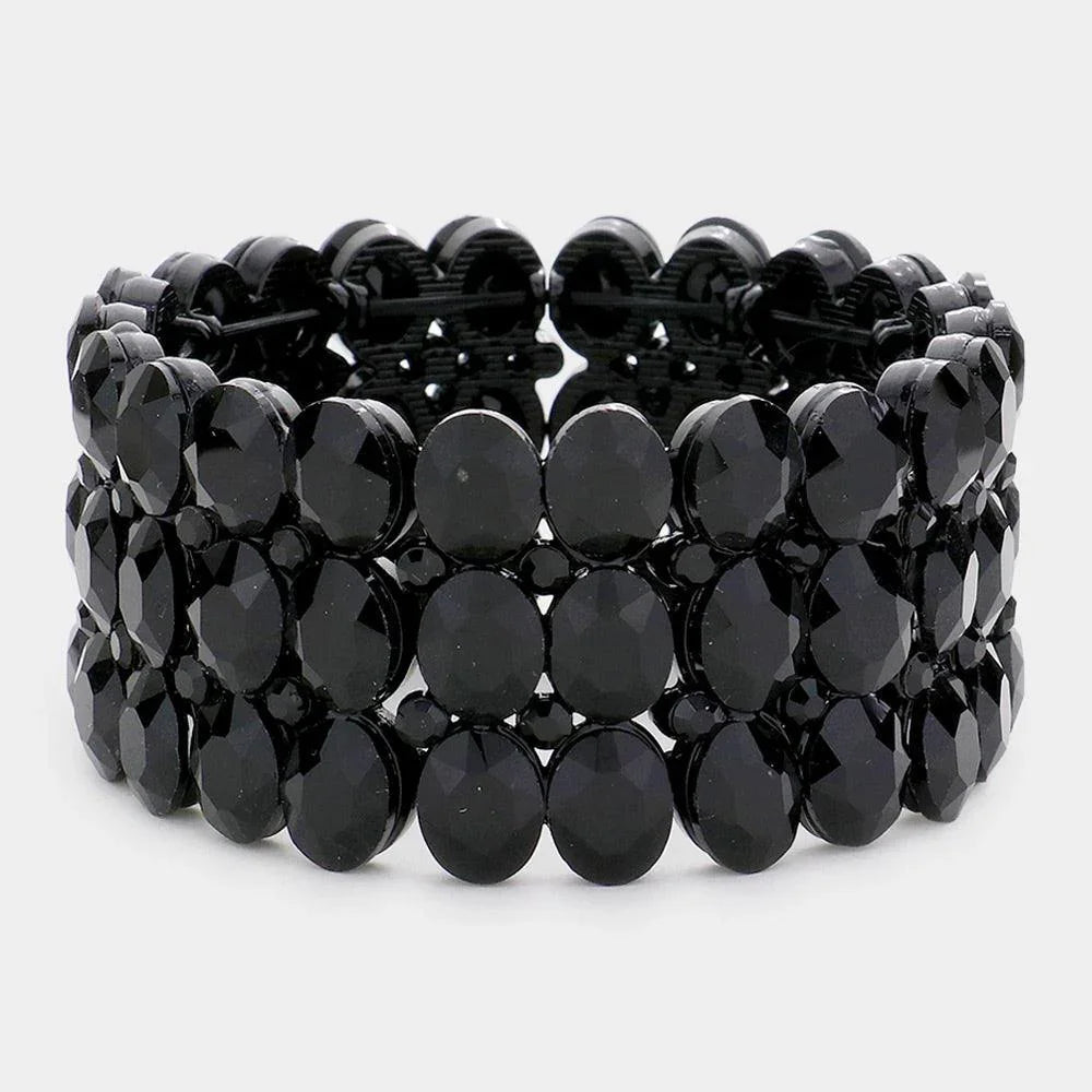Black Oval Stone Cluster Stretch Evening Bracelet - Jewelry Store by Erik Rayo