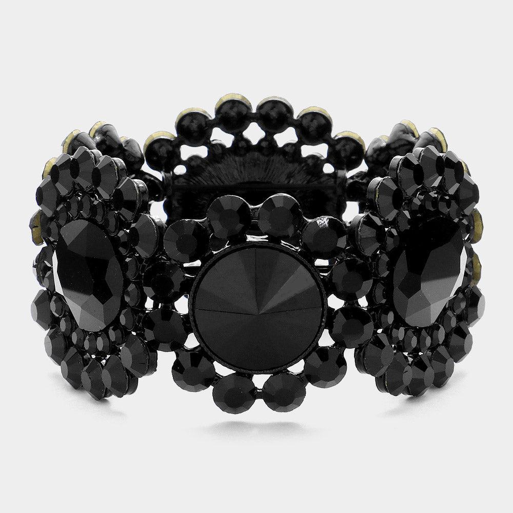 Black Round Stone Accented Stretch Evening Bracelet - Jewelry Store by Erik Rayo