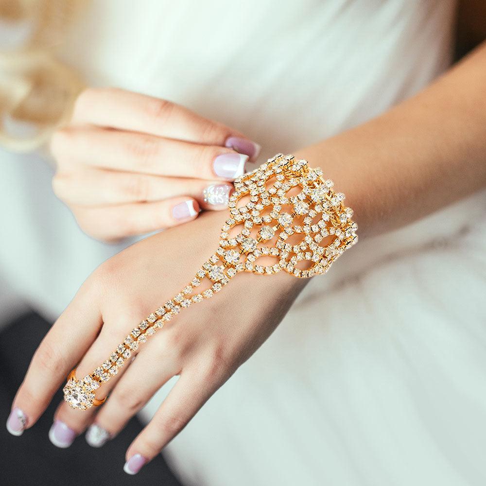 Gold Bubble Stone Hand Chain Evening Bracelet - Jewelry Store by Erik Rayo