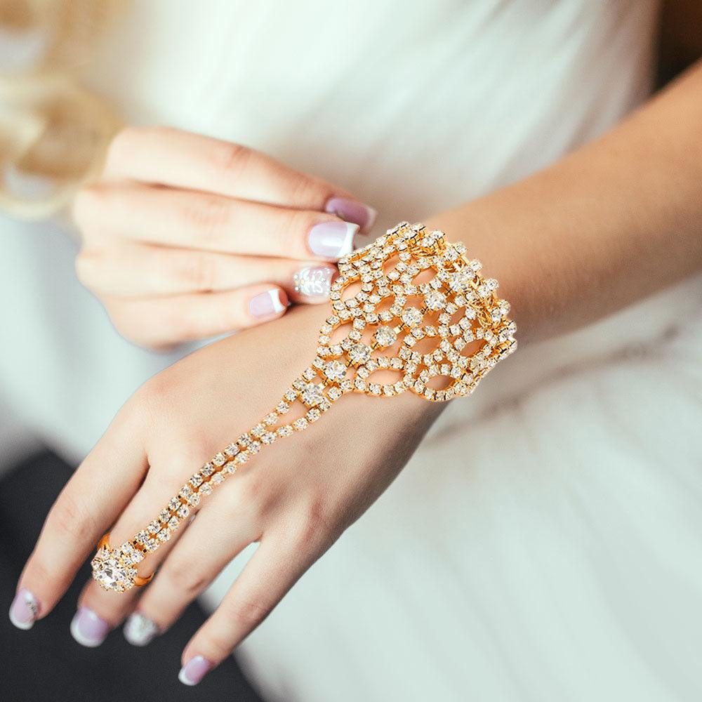 Gold Bubble Stone Hand Chain Evening Bracelet