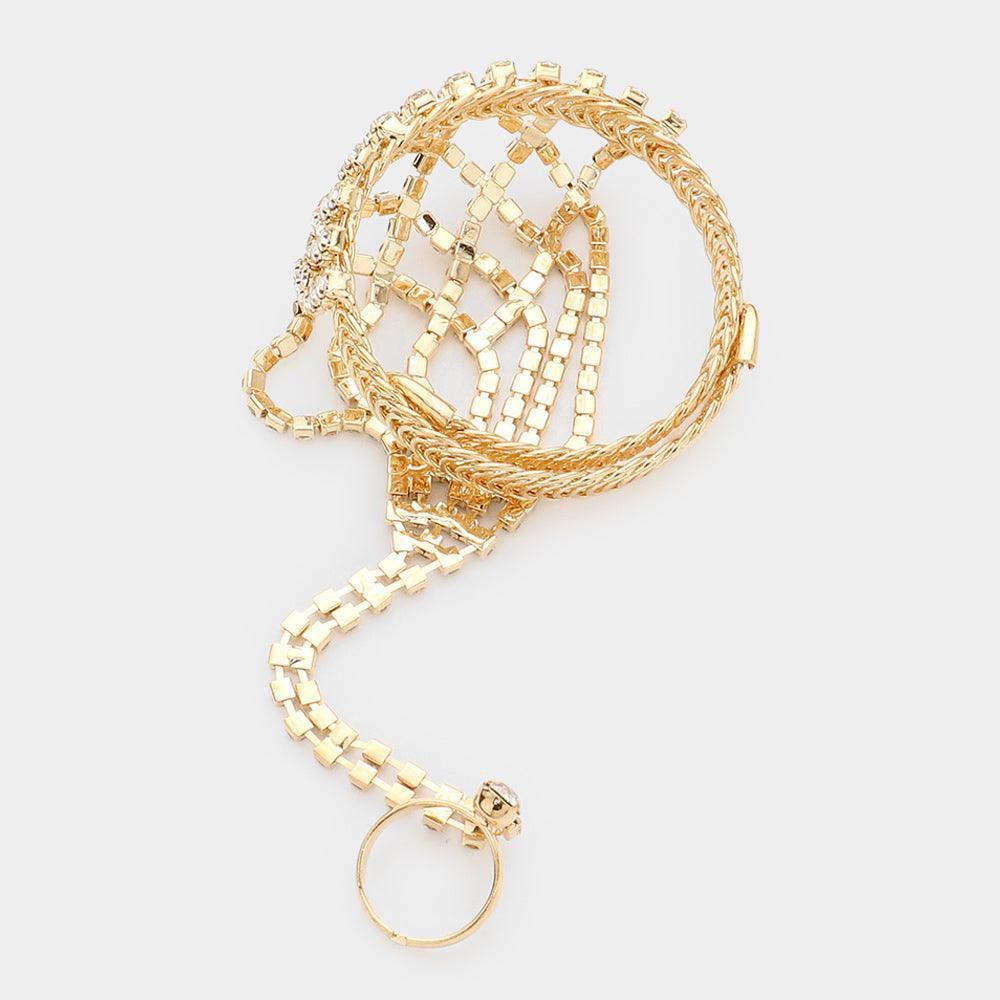 Gold Rhinestone Hand Chain Evening Bracelet - Jewelry Store by Erik Rayo
