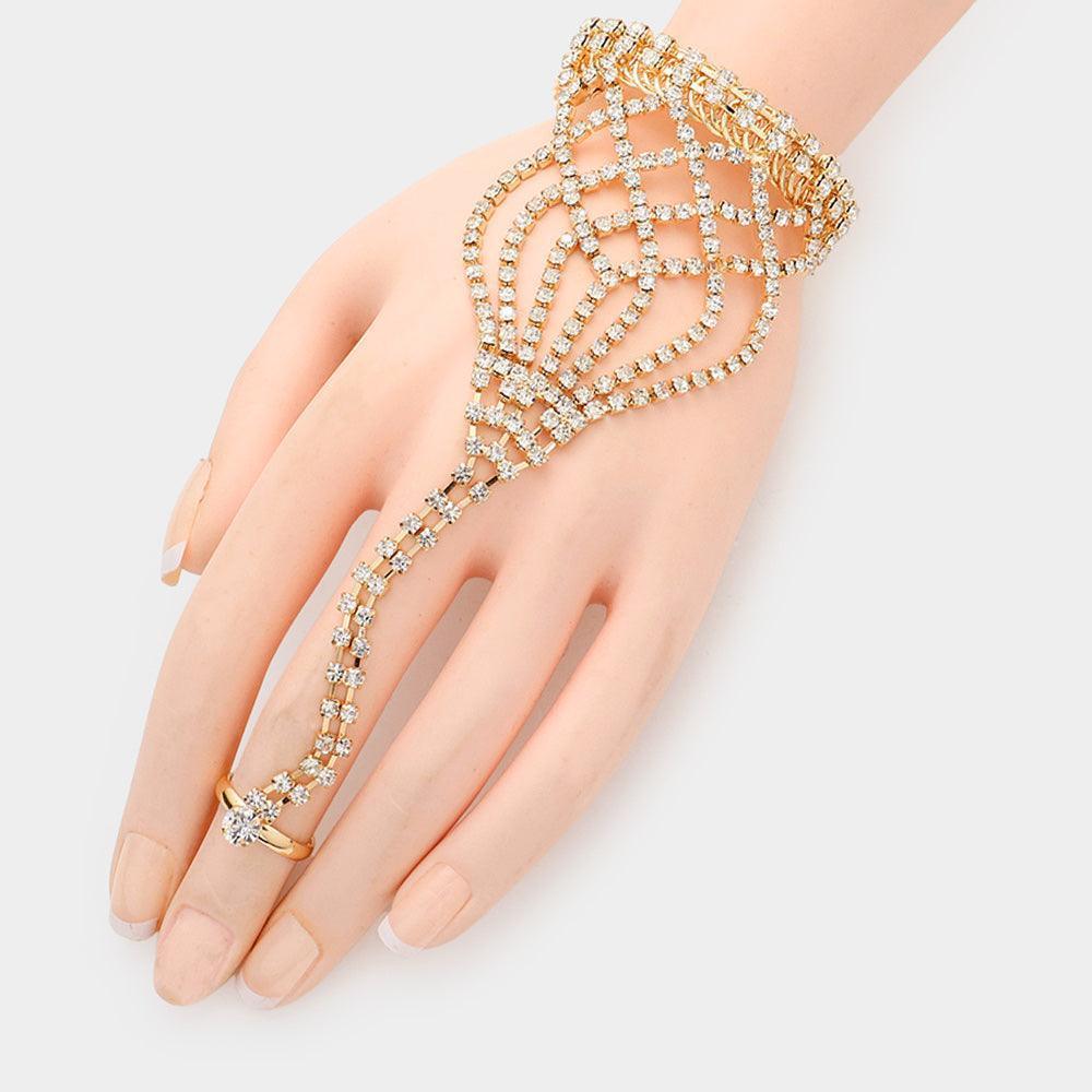 Gold Rhinestone Hand Chain Evening Bracelet - Jewelry Store by Erik Rayo
