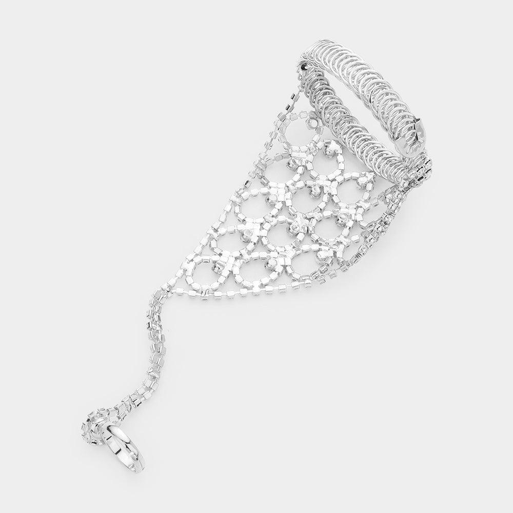 Silver Round Stone Pointed Hand Chain Evening Bracelet - Jewelry Store by Erik Rayo