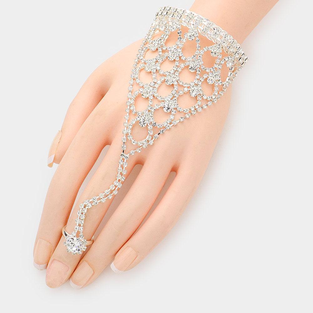 Silver Round Stone Pointed Hand Chain Evening Bracelet - Jewelry Store by Erik Rayo
