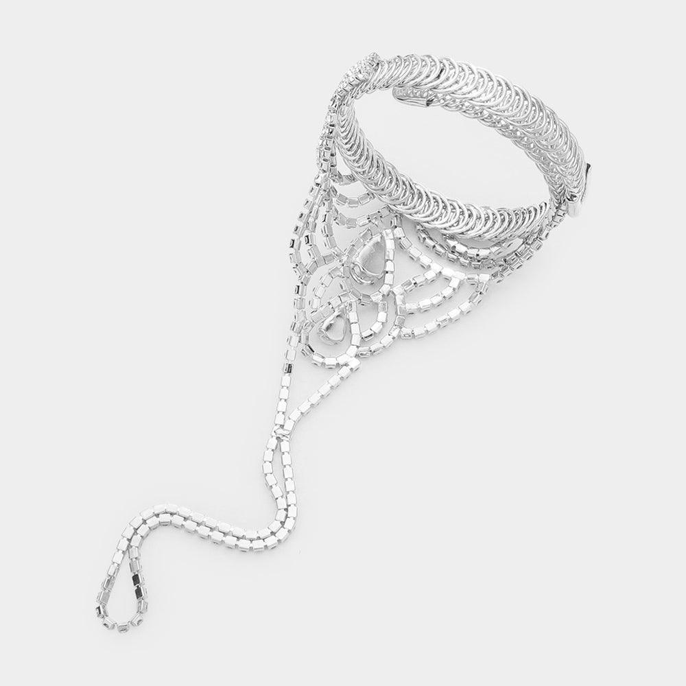 Silver Teardrop Stone Pointed Hand Chain Evening Bracelet - Jewelry Store by Erik Rayo