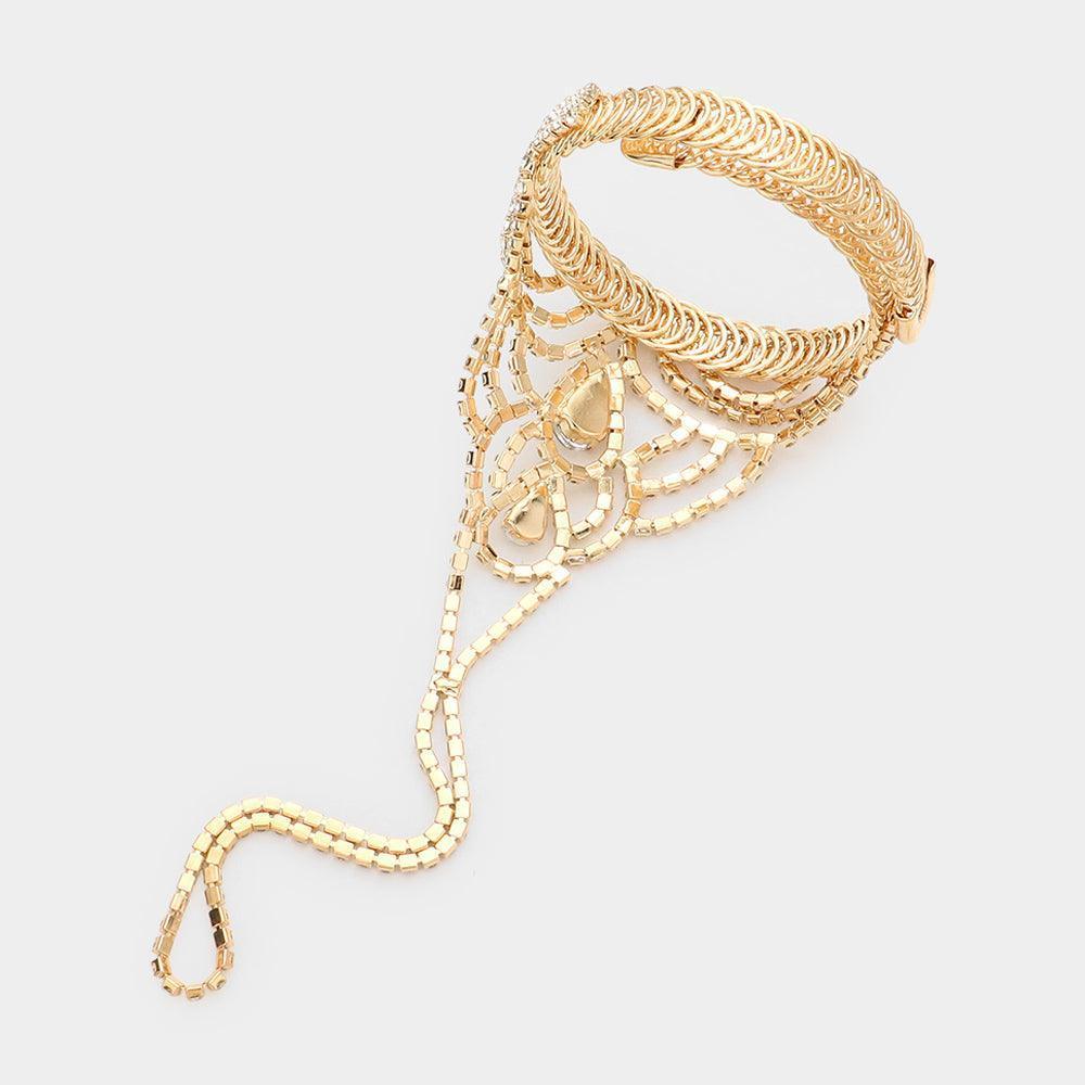 Gold Teardrop Stone Pointed Hand Chain Evening Bracelet - Jewelry Store by Erik Rayo