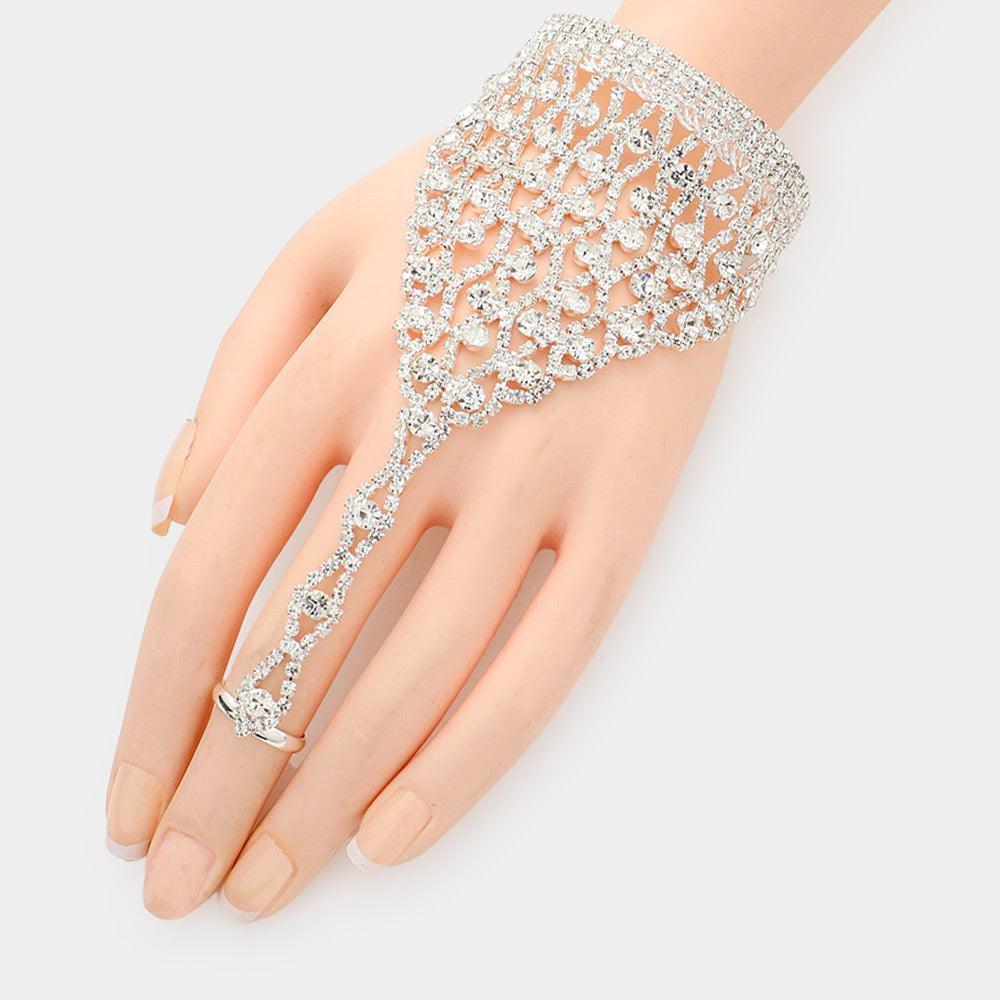 Silver Round Stone Pointed Hand Chain Evening Bracelet - Jewelry Store by Erik Rayo
