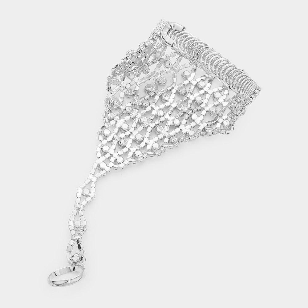 Silver Round Stone Pointed Hand Chain Evening Bracelet - Jewelry Store by Erik Rayo