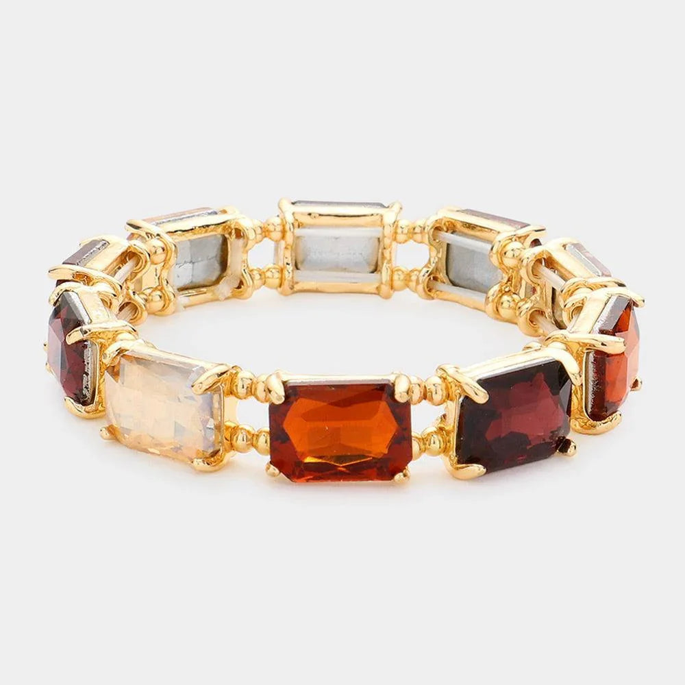 Brown Emerald Cut Stone Stretch Evening Bracelet - Jewelry Store by Erik Rayo