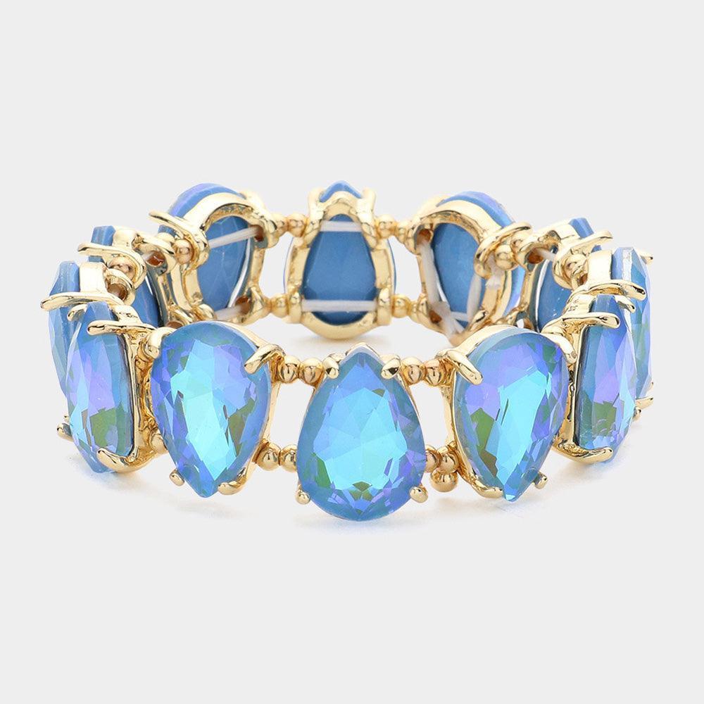 Blue Teardrop Glass Stone Cluster Stretch Evening Bracelet - Jewelry Store by Erik Rayo
