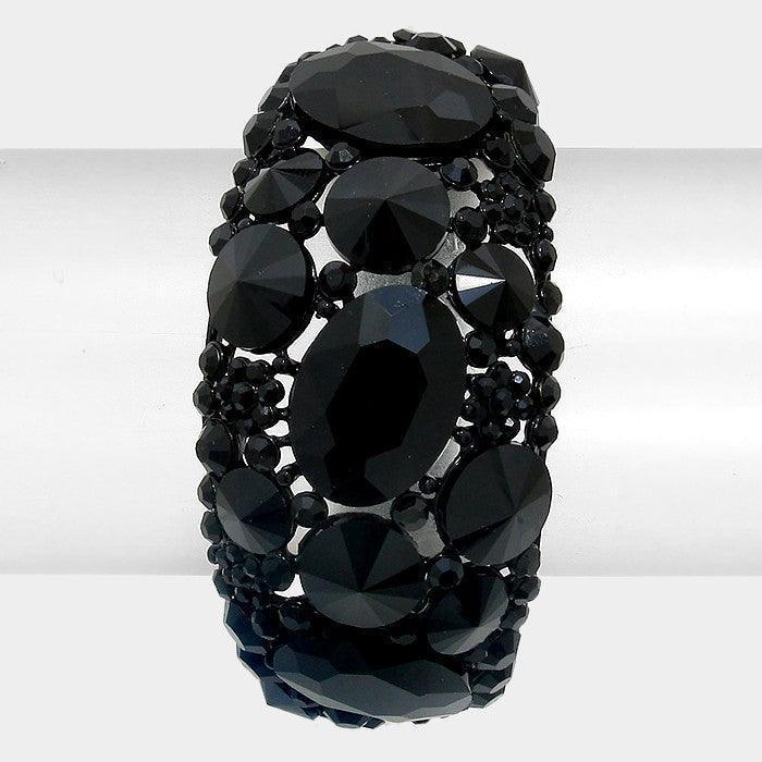 Black Oval Crystal Rhinestone Stretch Evening Bracelet - Jewelry Store by Erik Rayo