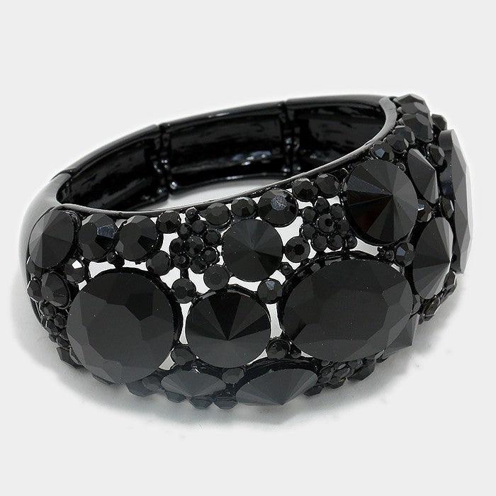 Black Oval Crystal Rhinestone Stretch Evening Bracelet - Jewelry Store by Erik Rayo