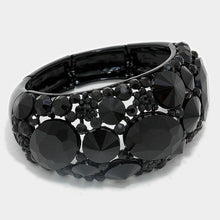 Load image into Gallery viewer, Black Oval Crystal Rhinestone Stretch Evening Bracelet
